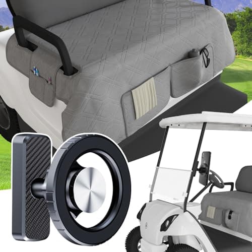 Eolzzi Golf Cart Seat Cover & Phone Holder Set, 360° Magnetic Mount for Club Car, Waterproof Seat Cover with 3 Pockets, Golf Accessories Gifts for Men Dad, Grey - Image 1