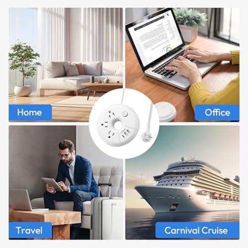 Travel Power Strip with USB Ports, NTONPOWER Cruise Approved Power Strip with 3 Outlet 3 USB(1 USB C), 5 ft Extension Cord, Compact for Indoor Home Office Dorm Room Cruise Essentials, White - Thumbnail 5