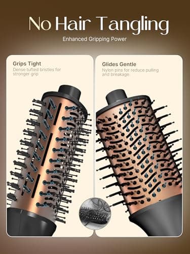 PRITECH One-Step Volumizer Hair Dryer Brush, 1200W Ionic Hot Air Styler, Anti-Frizz Blowout for Daily Drying Straightening Shiny Hair, All Hair Types & Lengths(Black Gold) - Thumbnail 5