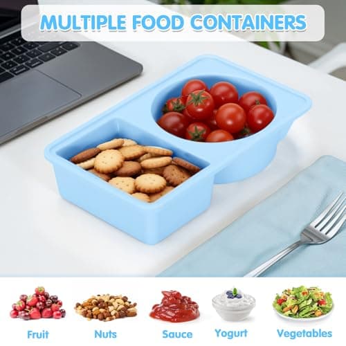 Dalycro Silicone Snack Containers with Lids – Reusable Snack Containers with Double Compartments for Adults Mini Silicone Food Box Perfect for Travel Lunch Gym (Blue) - Thumbnail 4