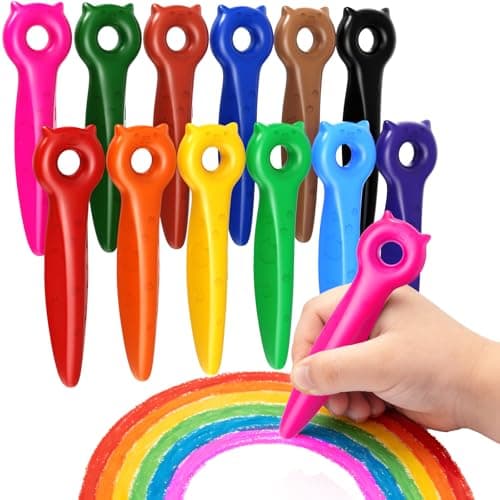 KERIFI Triangle Jumbo Crayons for Toddlers 1-3, Mess Free Washable Toddler First Crayons for Kids Ages 1-3 2-4 4-8, Unbreakable Non-Toxic, Back to School Gifts for Coloring Book (12 Colors)