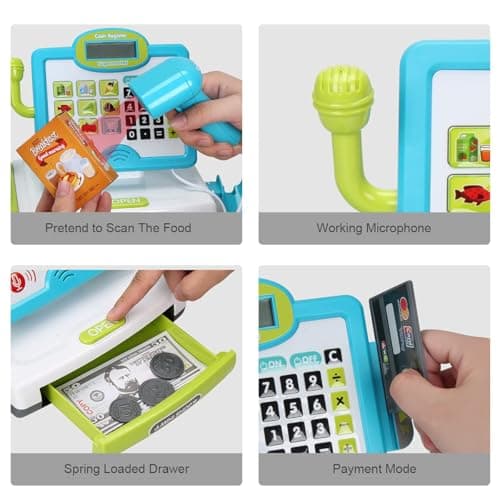 FS Pretend Play Calculator Cash Register Toy as Preschool Gift for Kids, Classic Count Toy with Sound, Microphone, Scanner, Pretend Credit Card, Play Food for Boys & Girls,45 Pieces, Ages 3 4 5 6 7 - Thumbnail 3
