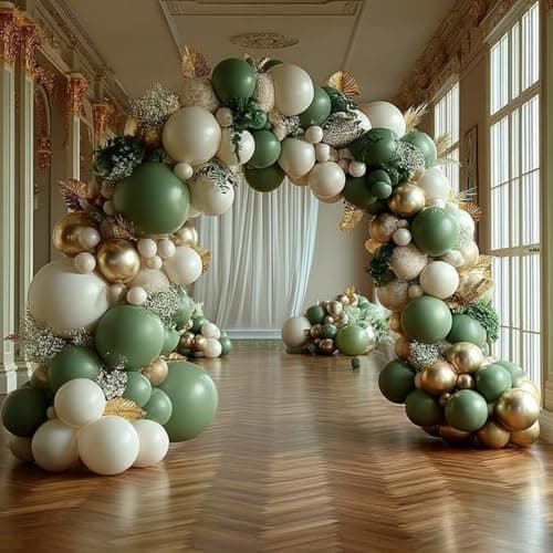 Sage Green Balloon Garland Arch Kit 158Pcs Sand White Gold Green Balloons for Birthday Jungle Safari Party Decorations - Image 1