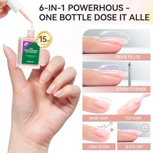 gelike ec Protein Nail Strengthener and Growth Polish: Nude Blush 15ml 6 in 1 Natural Nail Hardener Extra Strong and Growth - Nail Polish Hardener for Weak and Damaged Nails - Thumbnail 2