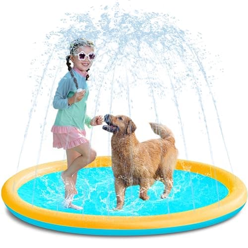 SLOOSH 60" Non-Slip Splash Pad Sprinkler - Outdoor Water Play Toys Backyard Fountain Mat for Toddlers Kids Dogs, Thickened Sprinkler Outside Pool Party Durable for Girls Boys Pets (60in, Orange&Blue) - Image 1