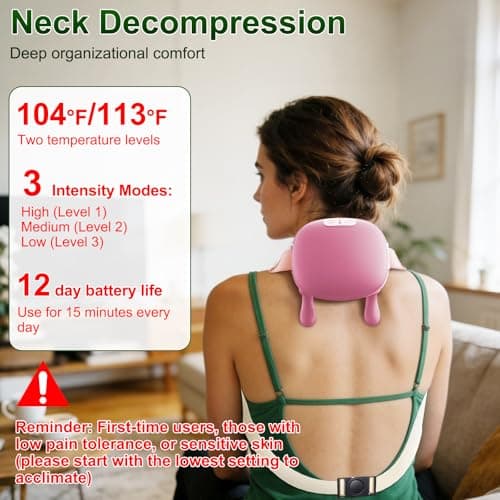 Nooydio Neck Massager, Neck and Back Massager with Heat & 4D Kneading, Shiatsu Deep Tissue Wireless Massager for Shoulder Cervical Pain Relief, Portable Rechargeable for Home Office (Pink) - Thumbnail 2