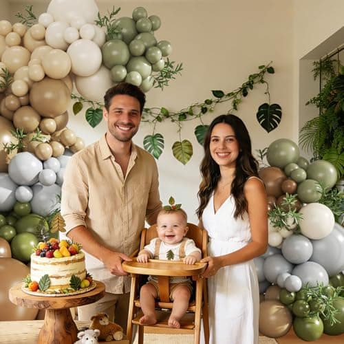 Brown Sage Green Balloon Arch Kit, 124Pcs Nude Blush Dusty Blue Sand White Olive Green for Safari Jungle Woodland Wedding Baby Shower Birthday Party Decorations - Thumbnail 3
