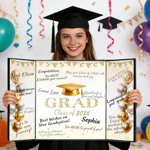 Black and Gold Graduation Party Decorations Class of 2026 - Extra Large 22" x 14" Graduation Guest Book to Sign Signature Board for Graduation Gifts Congrats Grad Party Favors Supplies Decor Keepsake - Thumbnail 5