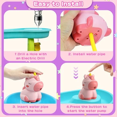 weirtoya Water Table Pump for Toddlers, Unicorn Toys Battery Powered Pump for Water Table Cordless Work Splash Toys Kids Toddler Summer Outddor Toys - Thumbnail 3