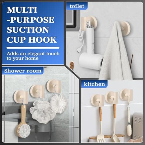 warlve Heavy Duty Reusable Suction Cup Hooks for Shower - No Drill Bathroom/Glass/Mirror/Tiles & Metal Surfaces,and Smooth Non-Porous Surfaces for Towels, Robes, Loofahs (4, Milk White) - Thumbnail 4