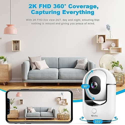 Cloarks 2K Pan/Tilt Security Camera, WiFi Indoor Cameras for Home Security with AI Motion Detection, Pet/Dog/Baby Camera with Phone App, 2-Way Audio, 24/7, Siren, TF/Cloud Storage - Thumbnail 4