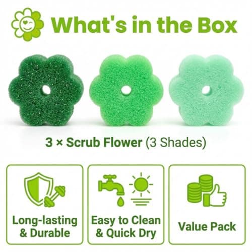 Scrub Flower Temperature Sensitive Sponges -Non-Scratch Scrubbers for Kitchen & Home - Firm in Cold & Soft in Warm Water - Odor Resistant Color-Coded Dish Sponges (Garden Mint, 3 Count) - Thumbnail 2