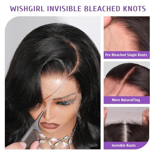 WISHGIRL Body Wave Lace Front Wig Human Hair SKINLIKE HD Lace Wigs 13x4 Full Frontal Lace Wig 0.10mm Ultra-thin Invisible Swiss HD Lace Front Wigs Frayed Ends Tiny Knots 200% Density Natural Color - Thumbnail 4
