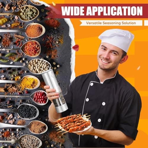 Electric Salt and Pepper Grinder Set with Charging Base - One Handed Automatic Spice Mill, Adjustable Coarseness Pepper Grinder, LED Light, Stainless Steel for Modern Kitchen & BBQ - Thumbnail 3