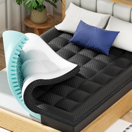 BEDELITE Dual Layer 4 Inch Full Size Memory Foam Mattress Topper, 2 Inch Soft Pillow Top Mattress Pad Cover and 2 Inch Gel Memory Foam for Pressure Relief, 2-in-1 Design for Comfort & Support (Black) - Image 1