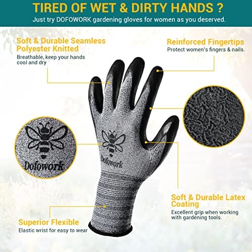 DOFOWORK Gardening Gloves - 6 Pair Gardening Gloves for Women/Men, Breathable Natural Latex Garden Glove with Grip, Outdoor Protective Working Glove for Weeding, Raking and Pruning - Black & Green - Thumbnail 2