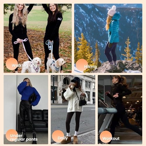 QGGQDD Womens Fleece Lined Leggings with Pocket - Soft Tummy Control High Waisted Winter Thermal Warm Yoga Pants for Workout Hiking Pkt-Coffee Brown Large-X-Large - Thumbnail 5