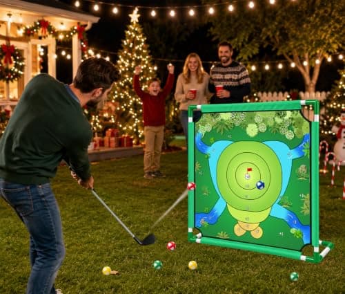 VQRZG Golf Chipping Outdoor Game, Portable Yard Practice Set, Indoor & Lawn Play for Adults and Family, Backyard, Beach, Office Party, Golf Gifts for Men (Chipping Game+2 Golf Clubs) - Thumbnail 4