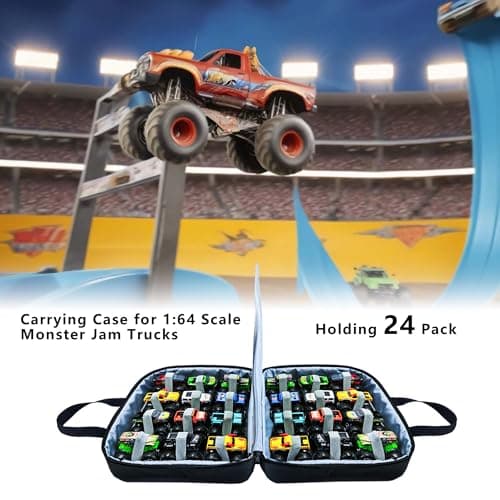 Carrying Case for 24 Monster Jam Trucks - Kids Toy Truck Storage Bag Compatible with 1:64 Scale Monster Jam Die-Cast Vehicles, Portable Monster Truck Organizer (Bag Only, Without Accessories) - Thumbnail 3