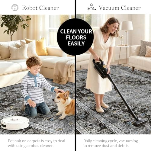 OHWPEAT 4x6 Area Rugs for Living Room, Bedroom, Small Washable Black Rugs, Entryway Non Slip Rug, Neutral Floral Vintage Boho Soft Indoor Carpet for Nursery, Bathroom, Office - Thumbnail 6