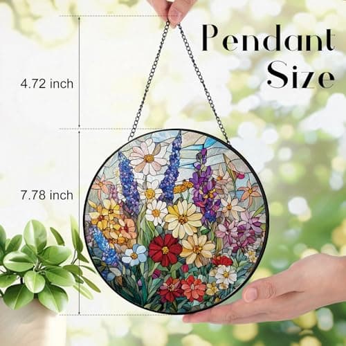 Colorful Wildflowers Suncatcher Stained Glass Window Hanging - Thumbnail 2