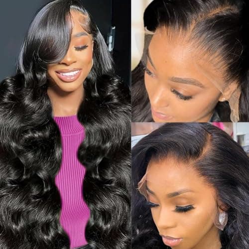 DAFIY 100% Human Hair High-temperature Verification,13x6 Body Wave Lace Front Women Wigs 200 Density Glueless Natural Color 28 Inch,Free Mystery Random Jewelry Pack(order from buy-one-get-one-page) - Image 1