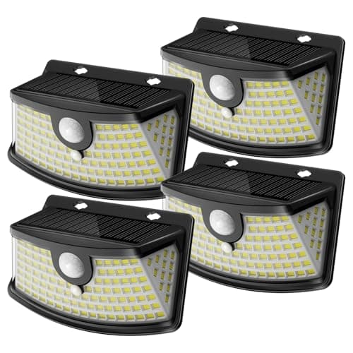 Aootek New Solar Motion Sensor Lights 120 LEDs with Lights Reflector,270° Wide Angle, IP65 Waterproof, Step Lights for Front Door, Yard, Garage, Deck (Black, Daylight White, 4-Pack)