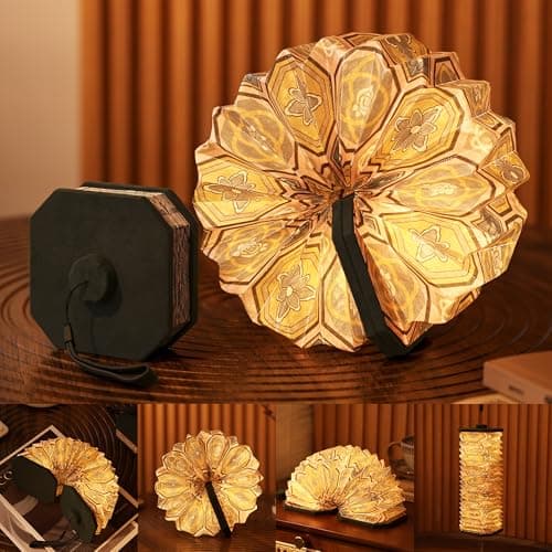 Ba suns Vintage Accordion Lamp - Touch Control 3 Color Changing, Flannelette Cover with Printed Pages, Portable Bedside Table Desk Night Light, Decorative Ambient Lighting for Home/Bedroom/Cafe-Green