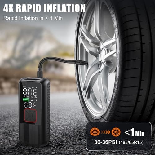 Pwperry Tire Inflator Portable Air Compressor, 150PSI Smart Air Pump for Car Tires with Digital Tire Pressure Gauge, Portable Tire Inflator for Car, Motorcycle, Bike, Ball and More - Thumbnail 2