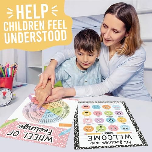 Hadley Designs Feelings Chart for Classroom Must Haves - Emotions Chart for Toddler Calming Corner, Counseling Feelings Wheel, Mental Health & Social Emotional Learning Posters, Pastel Classroom Decor - Thumbnail 2