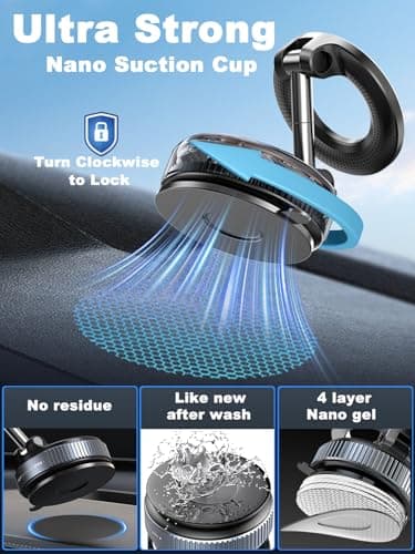 snanlen Upgraded 360° Nano Gel Vacuum Magnetic Phone Holder, 108+LBS Heavy Duty Suction Cup Phone Mount for Car Dashboard & Windshield, 3000gf MagSafe Compatible with iPhone 17/16 Pro Max - Thumbnail 5