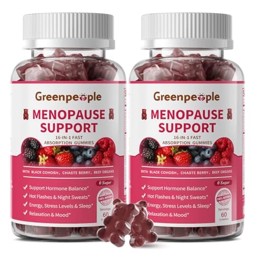 GREENPEOPLE Menopause Supplements for Women Gummies - 16-in-1 Dual Action Menopause Relief W/Black Cohosh, Vitex, Beef Organs for Hormone Balance, Hot Flashes, Night Sweats & Mood, 60 CT (2 Packs) - Image 1
