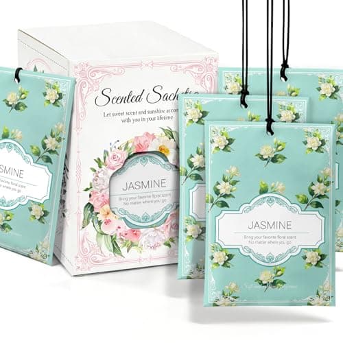 YAXUNDZ Jasmine Sachets for Drawers and Closets - 12 Pack Long Lasting Odor Eliminator Bags, Natural Fresh Scent for Wardrobe, Storage, Car & Home, Air Freshener Sachets