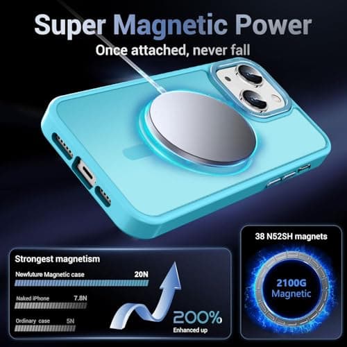 Newfuture Magnetic for iPhone 15 Case [Compatible with Magsafe] [Military Grade Drop Protection] Translucent Matte Anti-Fingerprint Shockproof Phone Case for iPhone 15 6.1 inch, Lake Blue - Thumbnail 3