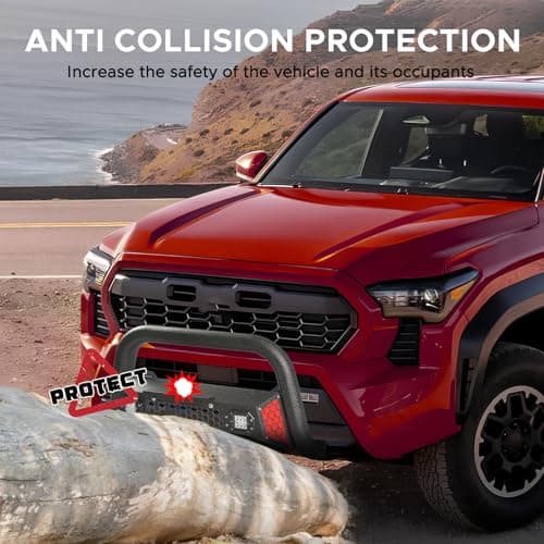 Bull Bar Fit for Toyota Tacoma 2024 2025 2026 with LED Light & w/License Plate Bracket DIY Paintable Front Bumper Brush Push Bar Grille Guard Protector - Thumbnail 4