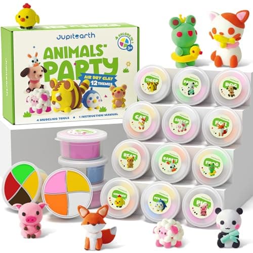 Air Dry Clay for Kids,12 Animals Theme Party Foam Clay,Ultra Light Modeling Clay Kit, DIY Art and Home Party Favors for Boys & Girls (Animal) - Image 1