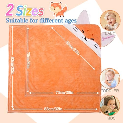 Individz Custom Hooded Bath Towel with Name, Personalized Absorbent Bunny Baby Towels, Soft Shower Towels for Girls Boys, Easter Brithday Gifts for Baby, Toddler, Newborn, Kids (Orange-Fox) - Thumbnail 3