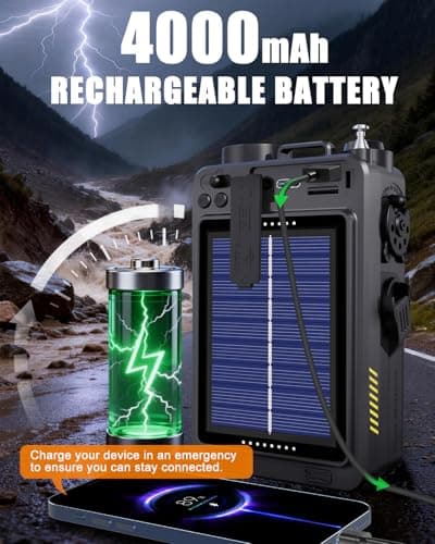 Emgykit R11 Portable Shortwave Radio - 4000mAh/14800mWh NOAA/SW/AM/FM, Solar/Hand Crank/USB Charging, Bluetooth Receiver/USB/TF Playback,with Compass,Flashlight,SOS for Camping & Emergencies - Grey - Thumbnail 6