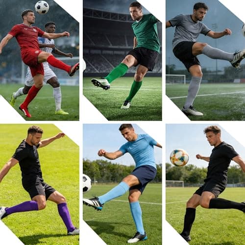 Dsource 2 Pairs Soccer Socks Men, Soccer Grip Socks Over the Knee Baseball Socks,Sky Blue L - Thumbnail 2