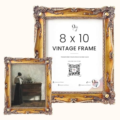 97 Decor Vintage 8x10 Picture Frame Gold - Rustic 8x10 Gold Frame, Ornate Golden Picture Frame 8 x 10, Antique Golden 8 x 10 Frames, Victorian 8 By 10 Frames For Wall Hanging - Image 1