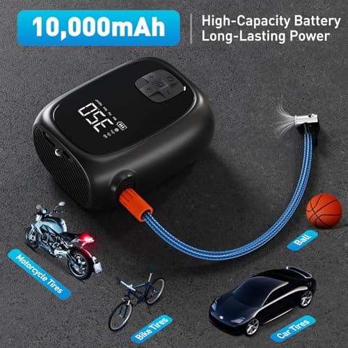 Tire Inflator Portable Air Compressor – Fast Inflation, Auto Shut-Off & LED Display | High-Power Air Pump for Car, Motorcycle & Bike Tires, USB Rechargeable & Compact Design, Gifts for Men - Thumbnail 4
