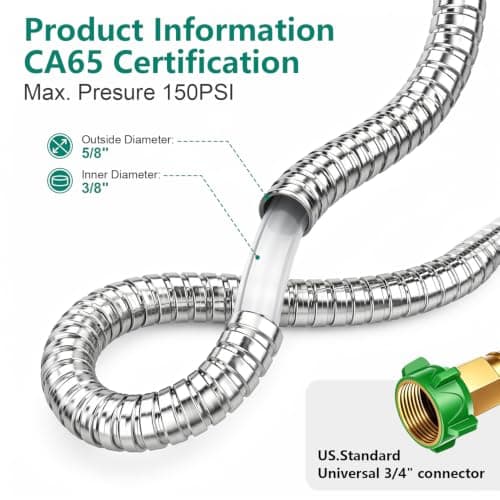 Short Metal Garden Hose Connector 5FT, Stainless Steel Small Hose Extension Adapter for Hose Reel, Flexible, Lightweight & Heavy Duty Water Pipe, No Kinking Outdoor Water Hose for Yard - Thumbnail 3