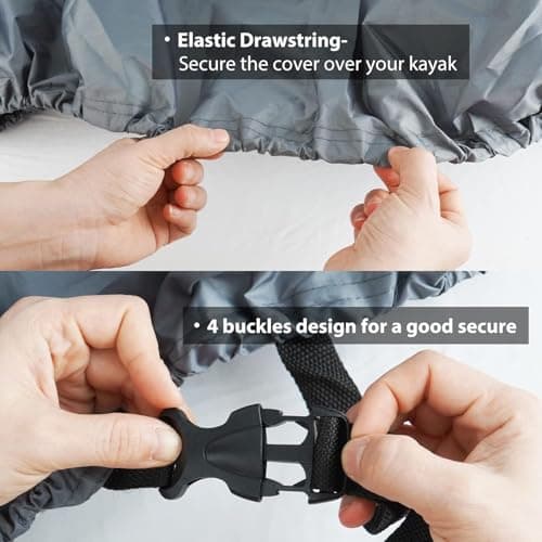 Clyisrut 2 Pack Outdoor Storage Waterproof Kayak Covers, 10-11.5FT Canoe Covers Boat Cover Accessories, UV Protection Ultra Shade, Dust Cover for Fishing Boat Canoe (10-11.5FT,Gray) - Thumbnail 4