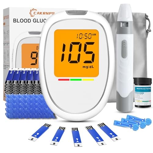 Blood Glucose Monitor Kit, Blood Sugar Testing kit with 50 Blood Sugar Test Strips, 50 Lancets, 1 Blood Glucose Meter, 1 Lancing Device, No Coding Required, Meter Glucometer Kit for Diabetes Testing for Home/Travel Use