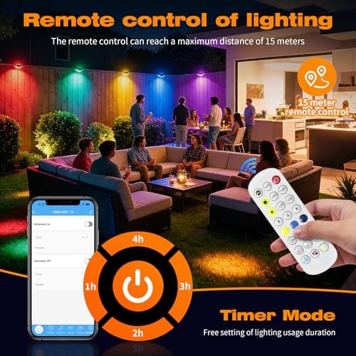 Updated 2026 Outdoor Fence Lights,Smart App&Remote Control 8 Packs Plug-in Color Changing String Lights 50ft with Timer,RGBIC IP67 Waterproof Outdoor Lighting for Deck Backyard Yard Stair Step Railing - Thumbnail 5