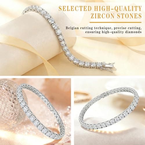 Moissanite Tennis Bracelet For Women,Platinum Plated Silver Bracelet,VVS1,Round Cut Moissanite Bracelet,Hypoallergenic,Bezel 7In,with Gift Box,Birthday Anniversary Jewelry for Wife, Mom and Her (7, Inches) - Thumbnail 6