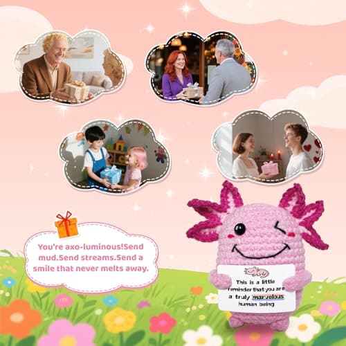 Roqei Crochet Axolotl Mini Handmade Gift - Emotional Inspirational Motivational Present with Uplifting Message, Birthday Thanksgiving Christmas Stocking Stuffer for Women Men - Thumbnail 6