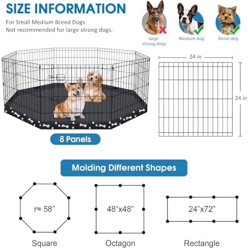 Dog Pen Pet Playpen Dog Fence Indoor Foldable Metal Wire Exercise Puppy Play Yard Pet Enclosure Indoor Outdoor 8 Panels 24 Inch with Bottom Pad (Bottom Cover Fence with Printing) - Thumbnail 2