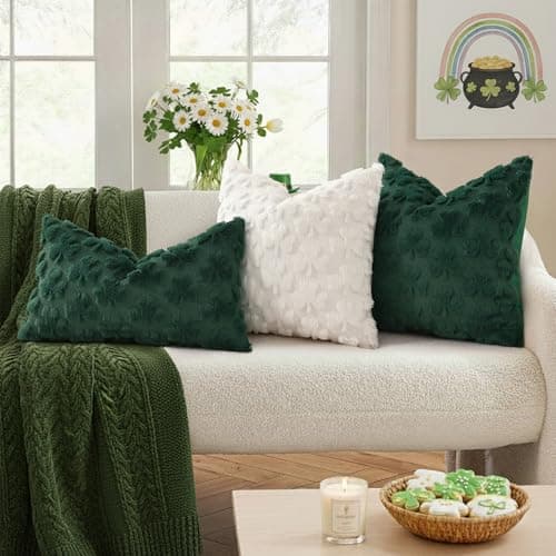 decorUhome Faux Fur Throw Shamrock Green Pillow Covers 12x20 Set of 2 - Thumbnail 4