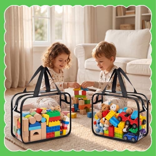 Dntorx Toy Storage Bags 6 Pack, Clear PVC Toy Organizers, Black - Thumbnail 2